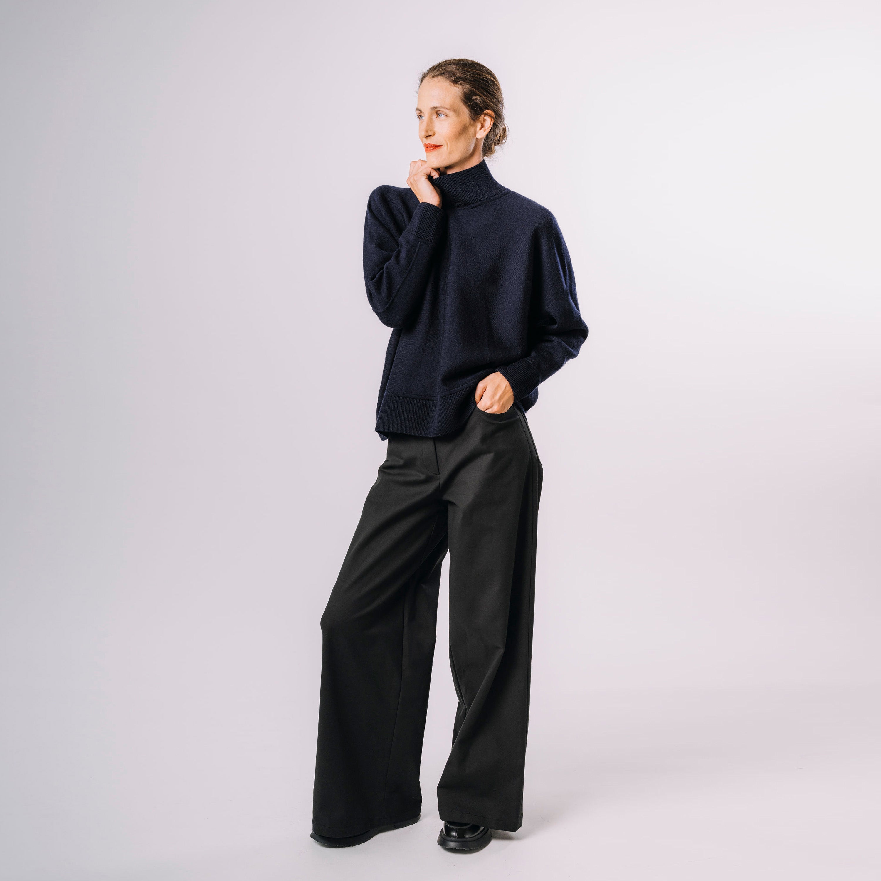 Široké gabardénové kalhoty