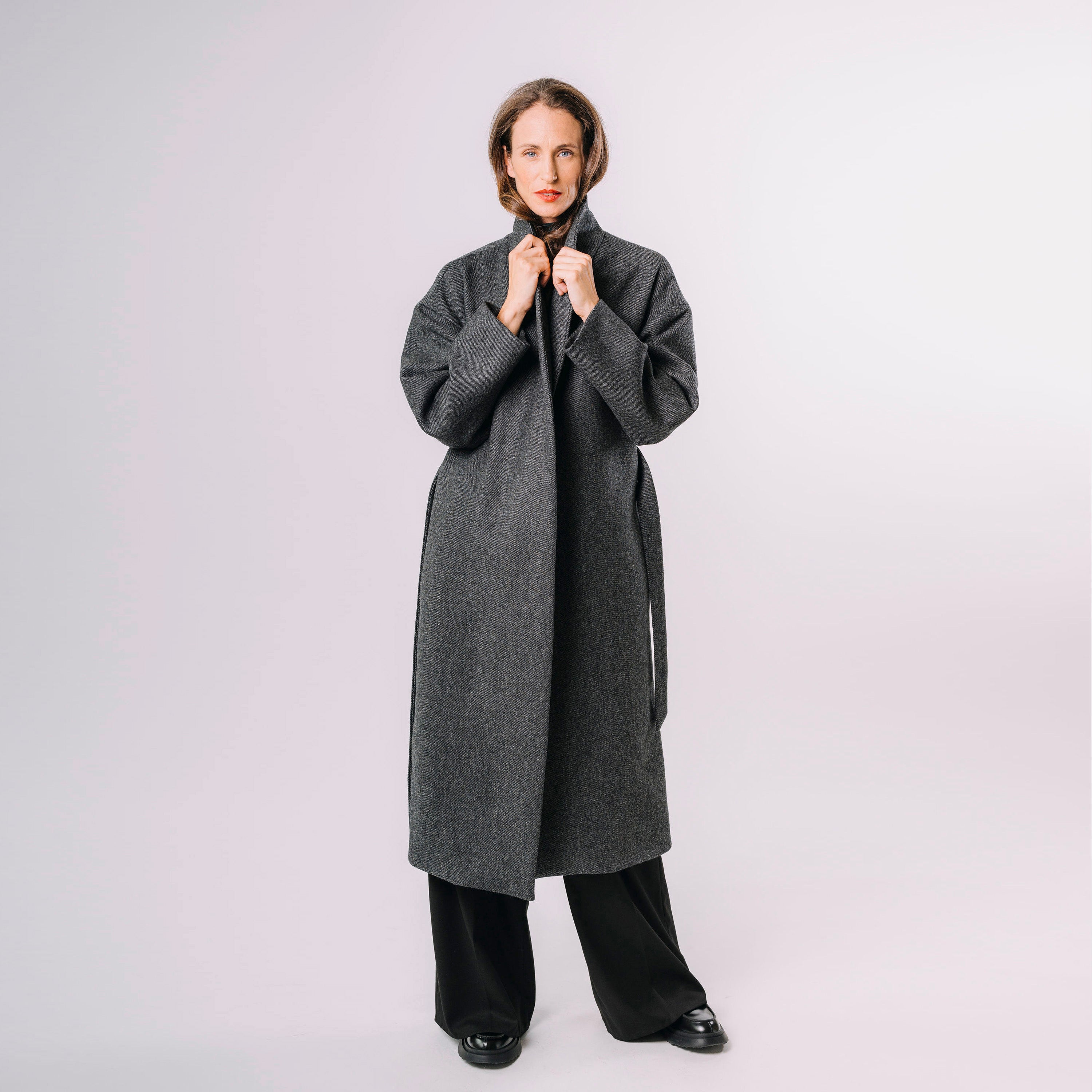 Kimono kabát tvíd tmavý