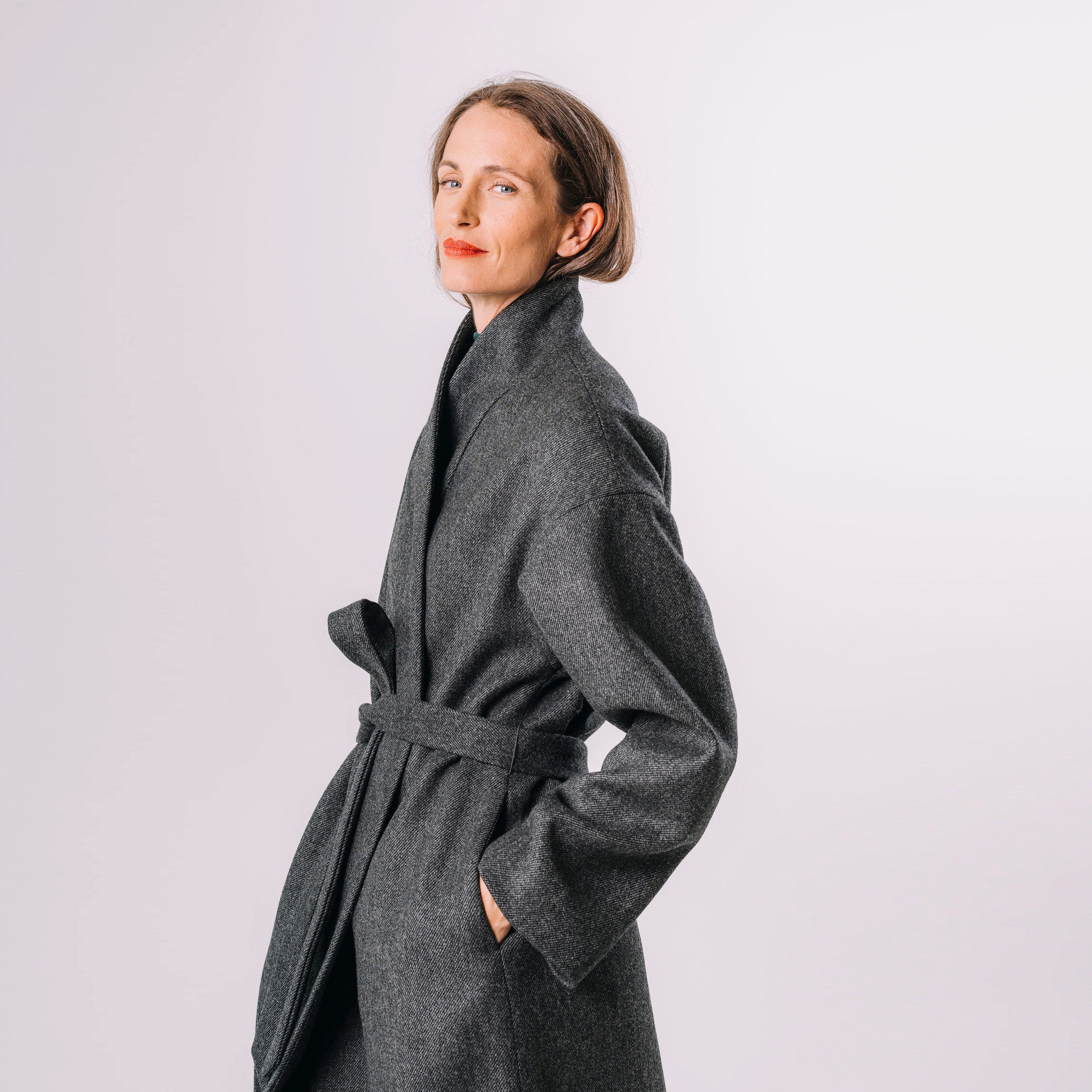 Kimono kabát tvíd tmavý