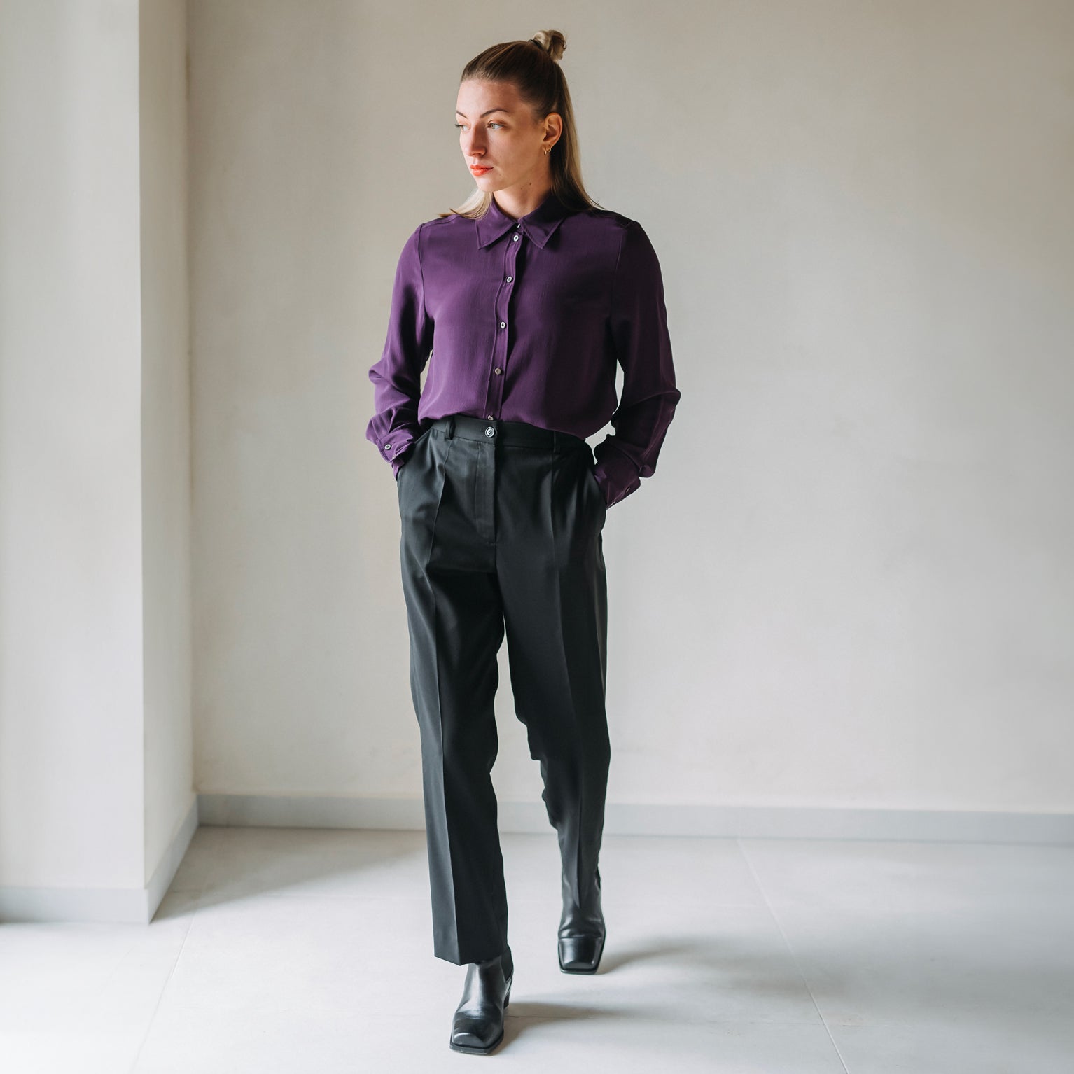 Rovné vlněné kalhoty