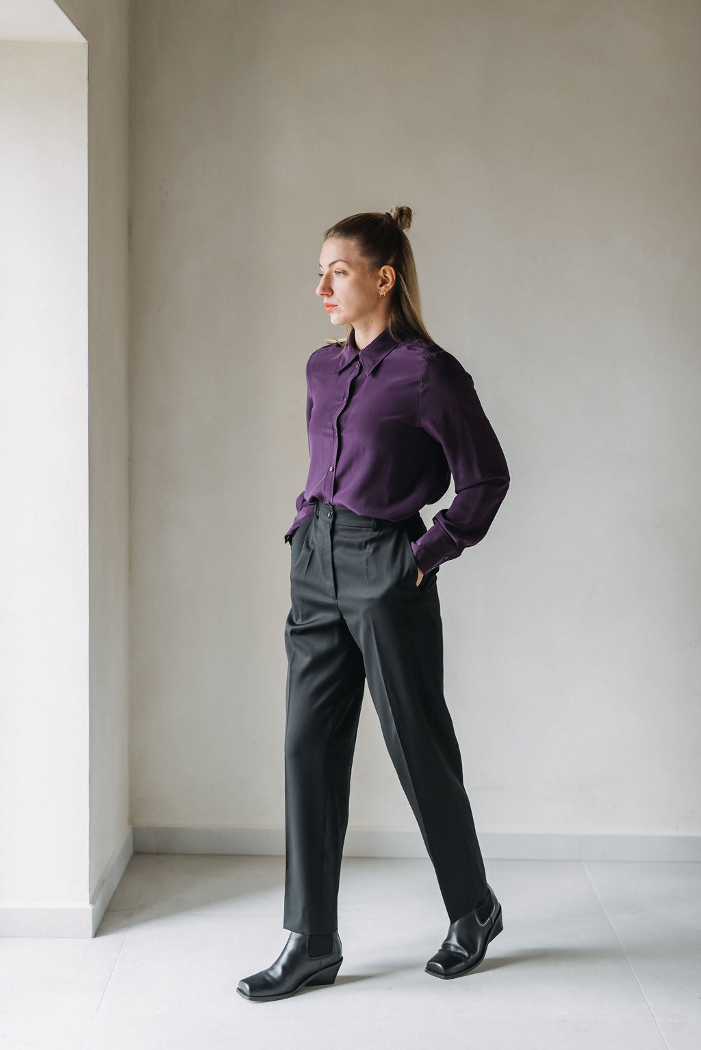 Rovné vlněné kalhoty